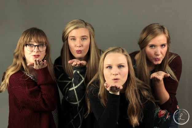 group portrait, womens portrait, womens group, blowing kisses, 