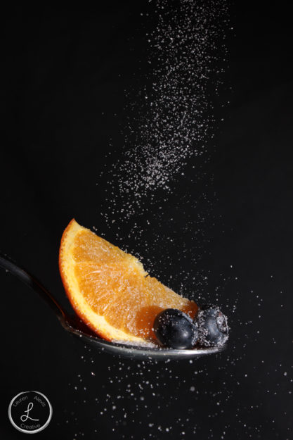 Fruit Photography, sugar covered fruit, oranges and blueberries, spoonful of fruit, food photography, fresh fruit,