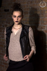 Womens portrait, Womens fashion, black lipstick, woman leather vest